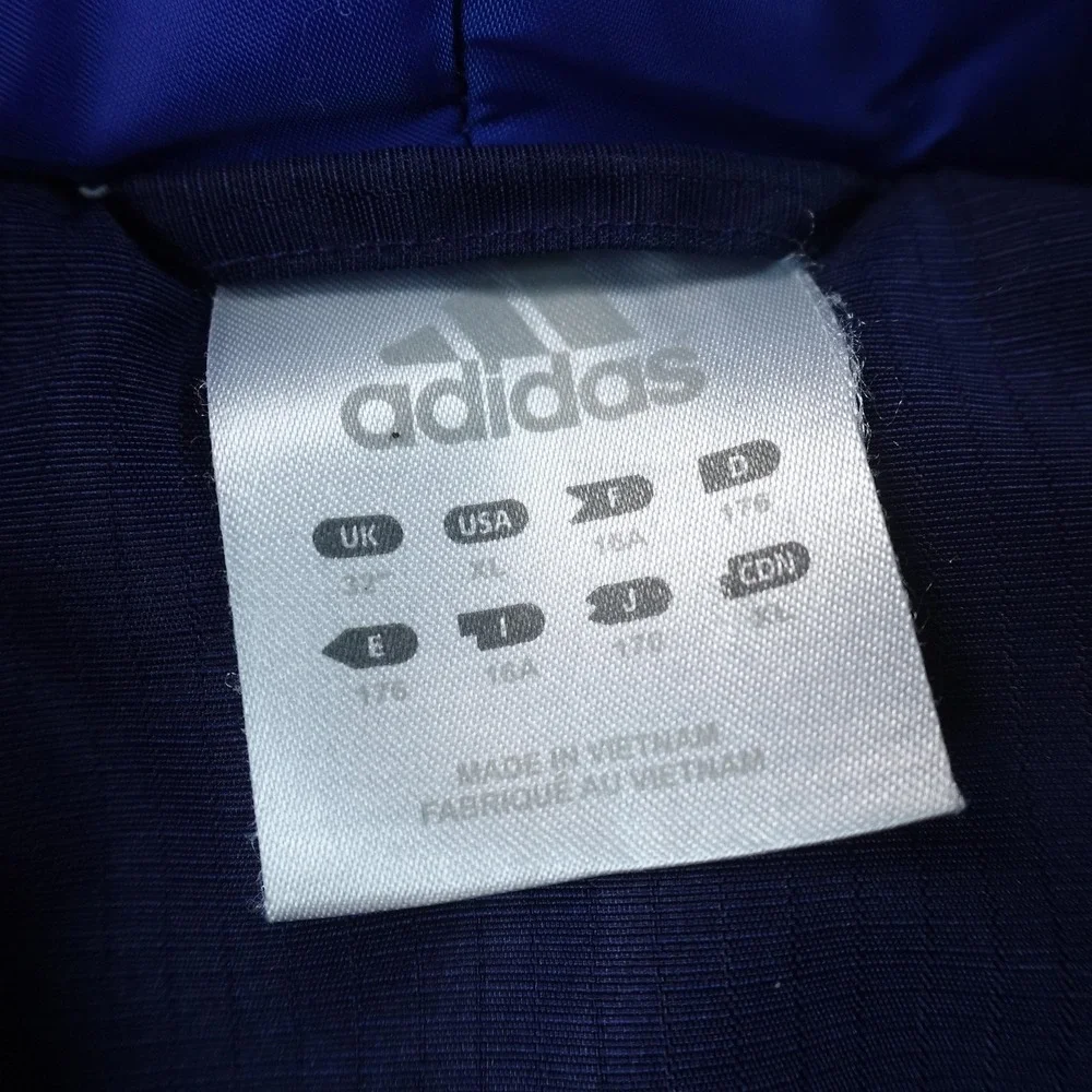 VTG Adidas Jacket Mens L Blue Hooded Insulated Full Zip Windbreaker Coat Y2K 00s